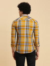 Killer Men Mustard Checks Slim Fit Shirts