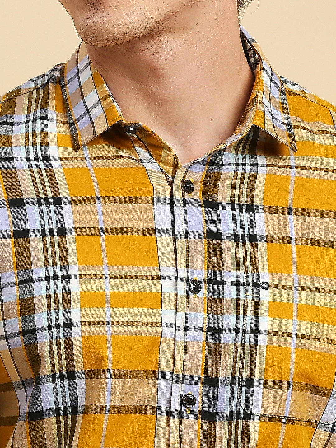 Killer Men Mustard Checks Slim Fit Shirts
