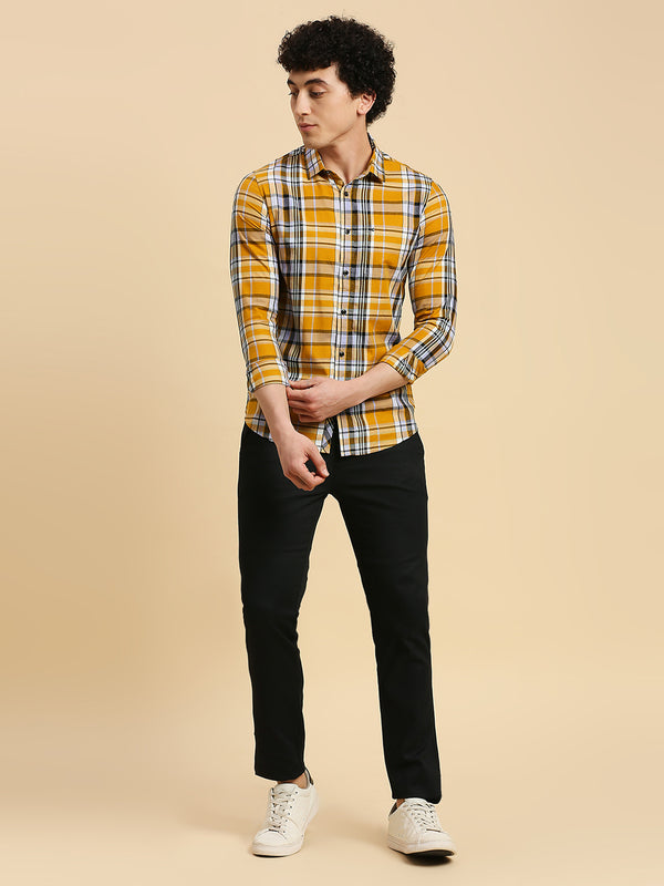Killer Men Mustard Checks Slim Fit Shirts