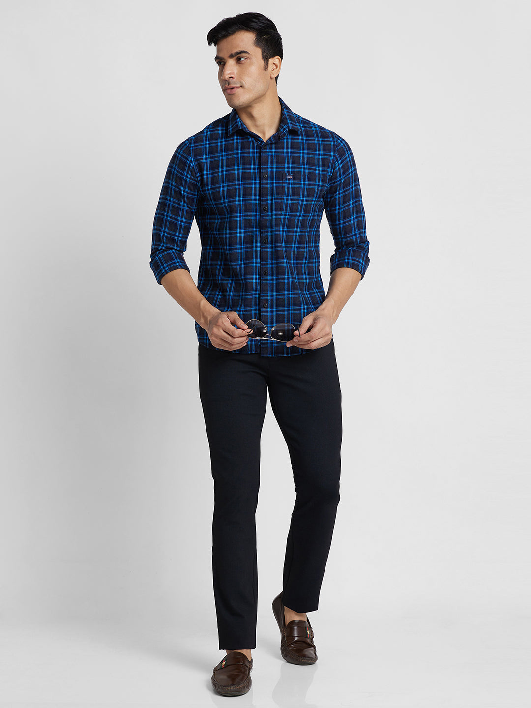 Killer Men Navy Checks Slim Fit Shirts