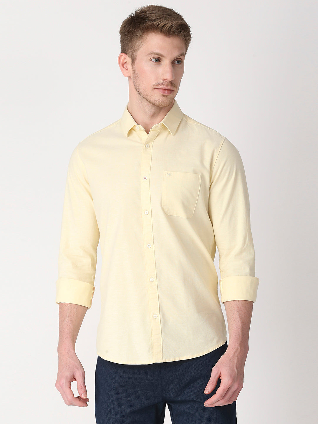 Killer Men Yellow Solid Slim Fit Shirts
