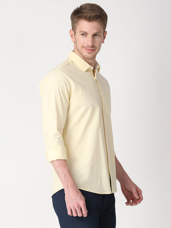 Killer Men Yellow Solid Slim Fit Shirts