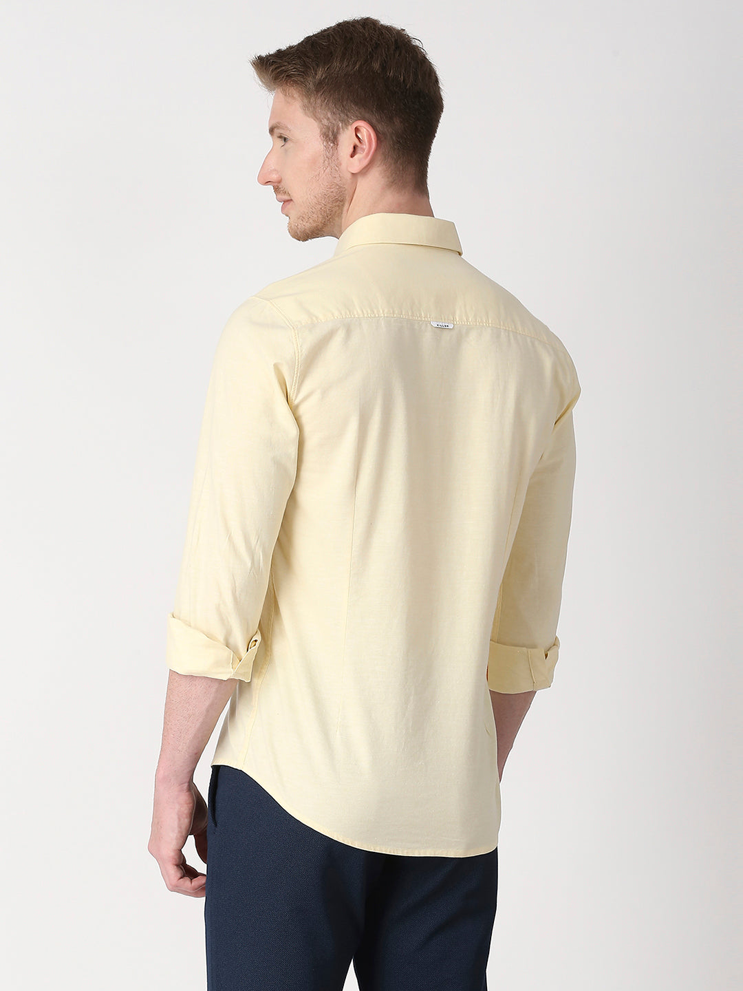 Killer Men Yellow Solid Slim Fit Shirts
