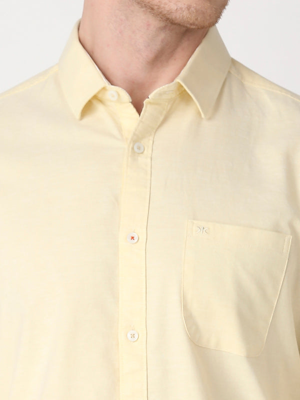Killer Men Yellow Solid Slim Fit Shirts