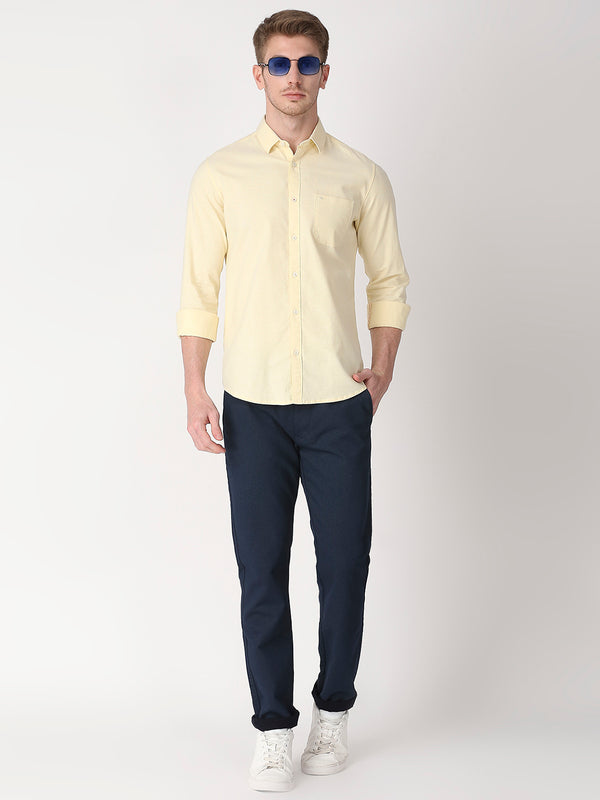 Killer Men Yellow Solid Slim Fit Shirts