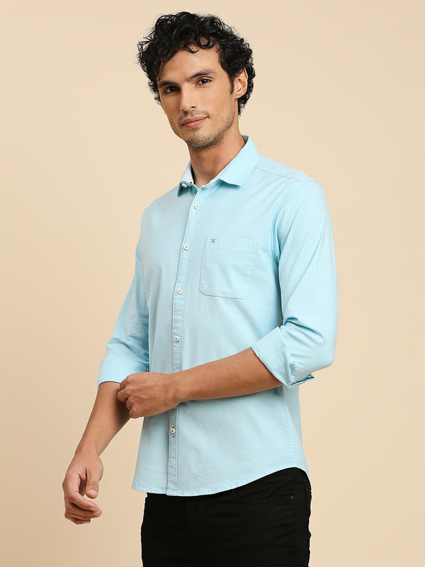 Killer Men Light Blue Solid Slim Fit Shirts