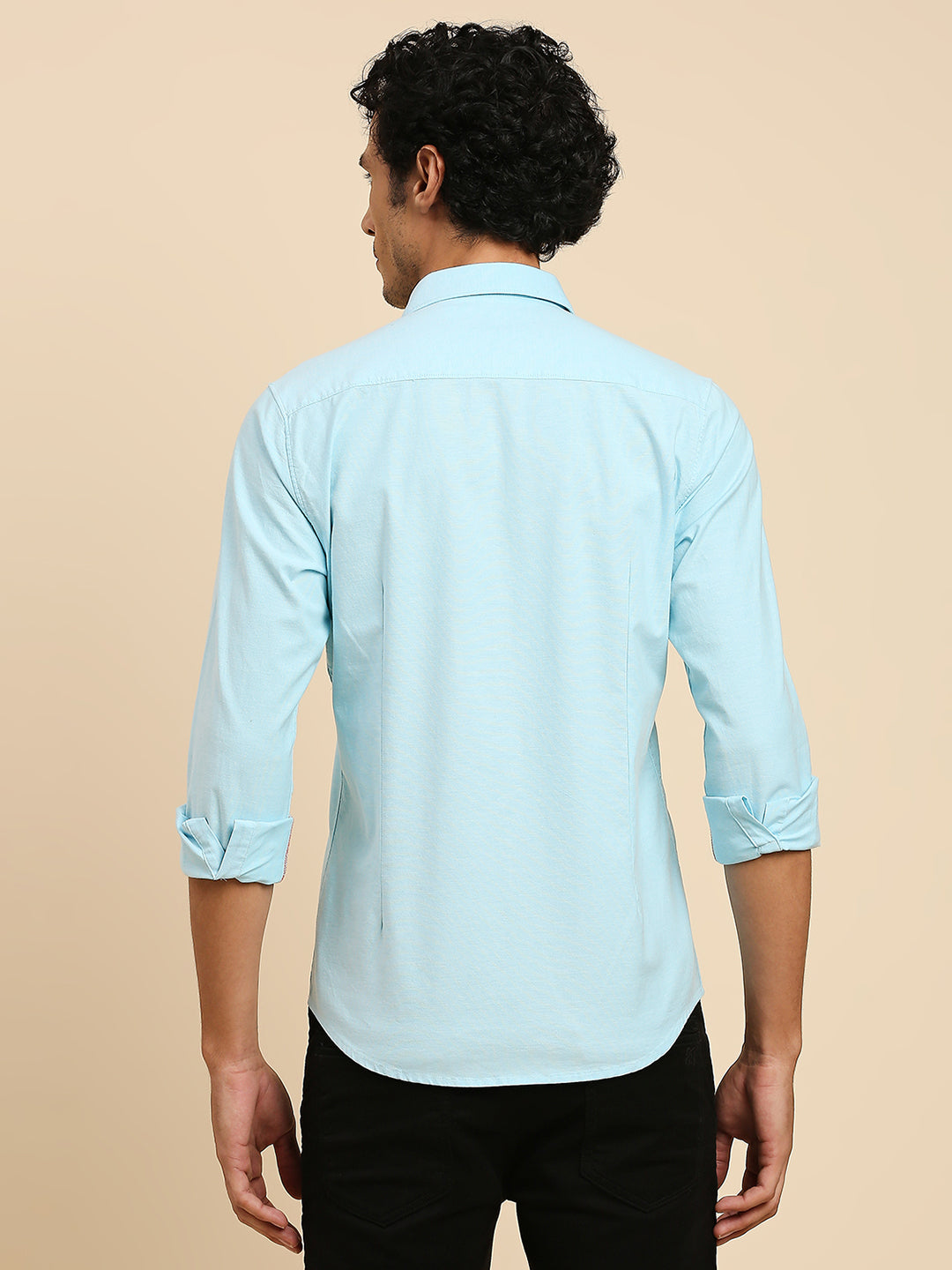 Killer Men Light Blue Solid Slim Fit Shirts