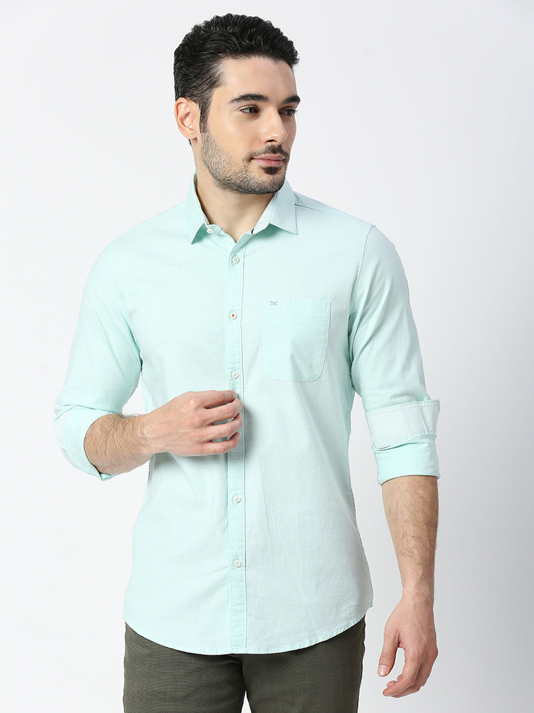 Killer Men Light Green Solid Slim Fit Shirts