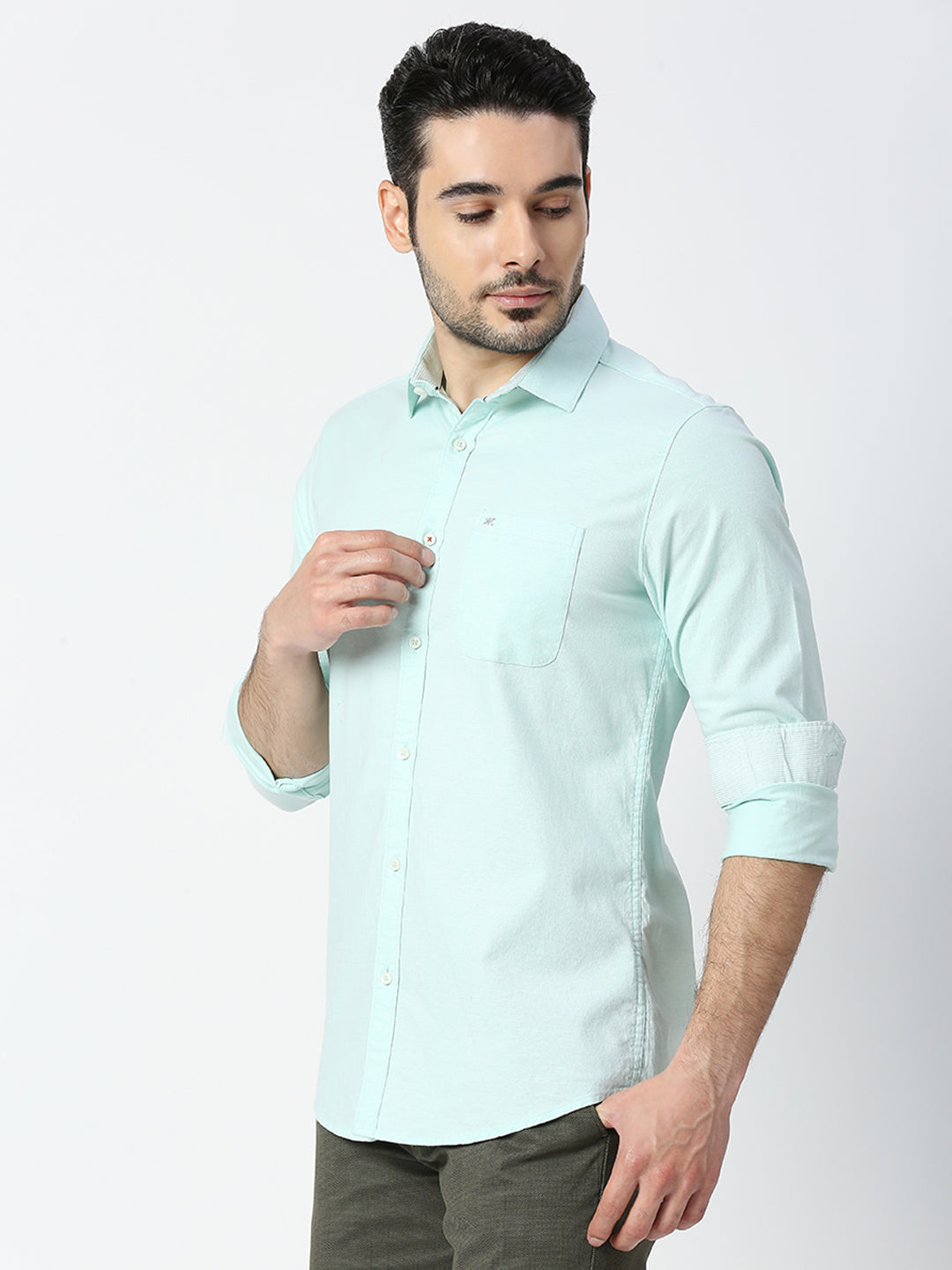 Killer Men Light Green Solid Slim Fit Shirts