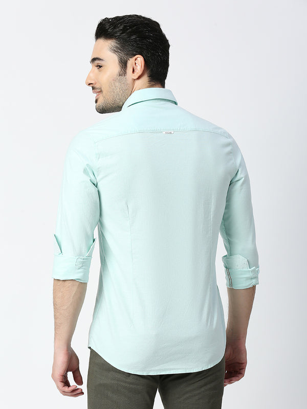 Killer Men Light Green Solid Slim Fit Shirts
