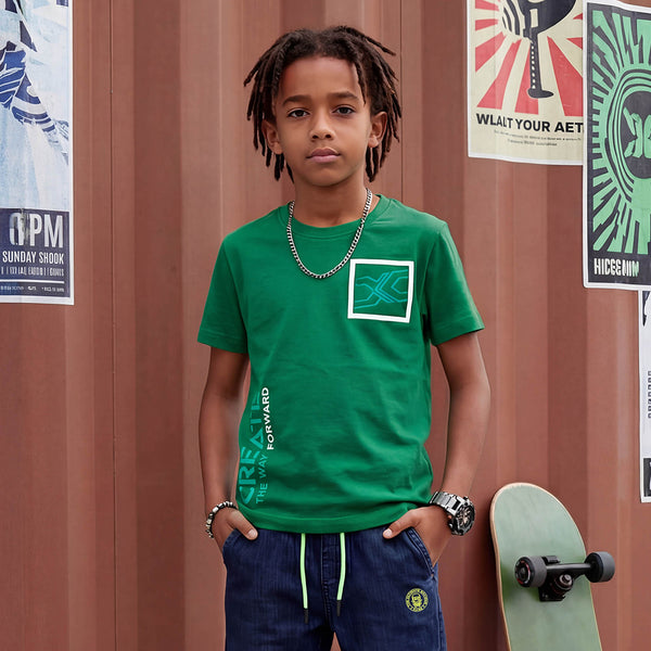 Kid's Green Slim Fit Printed T-Shirts