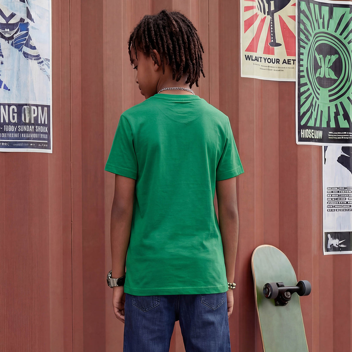 Kid's Green Slim Fit Printed T-Shirts