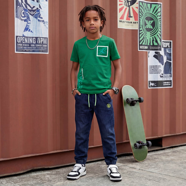 Kid's Green Slim Fit Printed T-Shirts