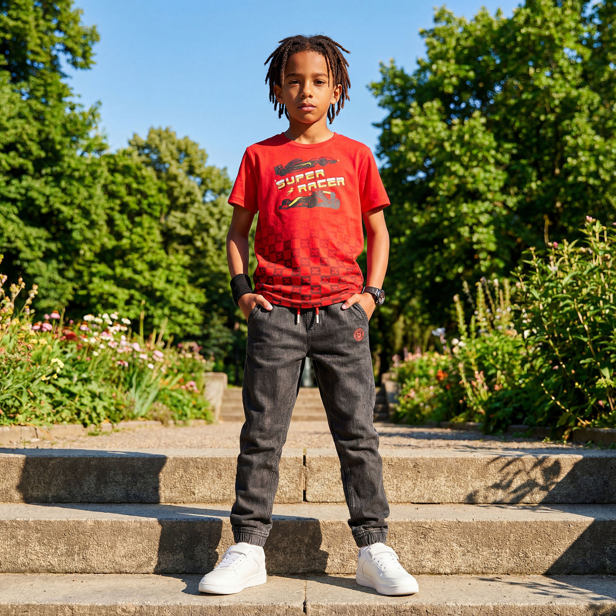 Kid's Red Slim Fit Printed T-Shirts