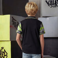 Kid's Black Slim Fit Polo Neck T-Shirts