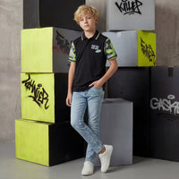 Kid's Black Slim Fit Polo Neck T-Shirts