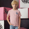 Kid's Peach Slim Fit Striped T-Shirts