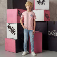 Kid's Peach Slim Fit Striped T-Shirts
