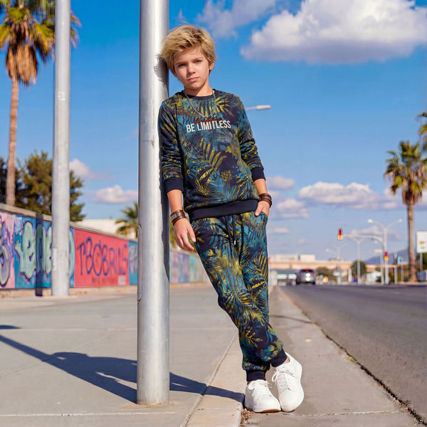 Kid's Navy Printed Joggers