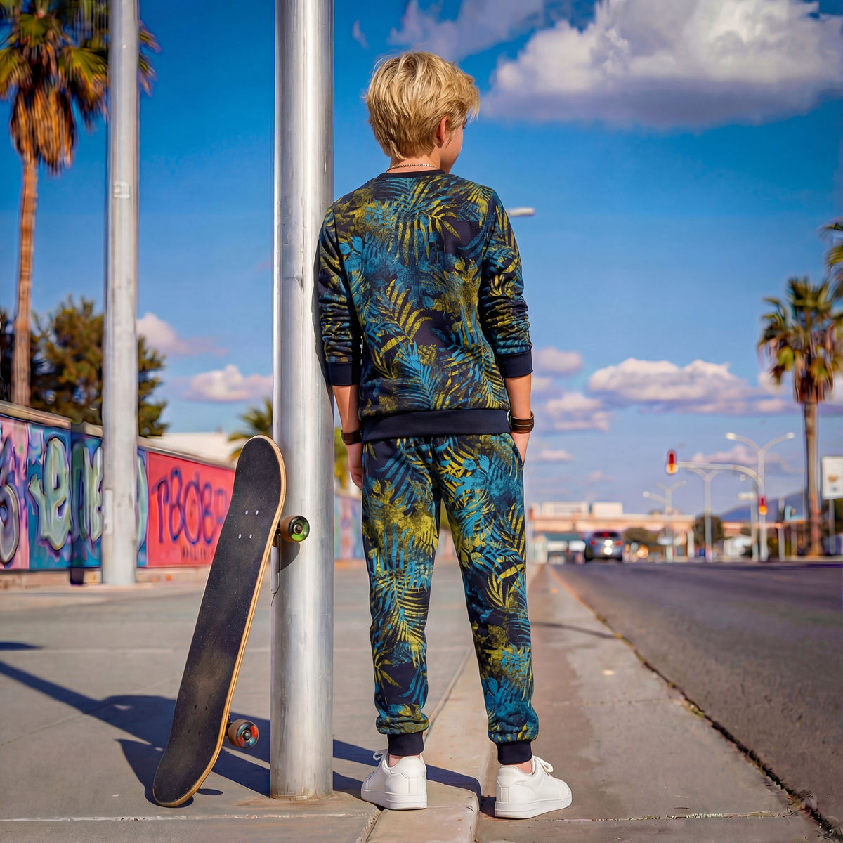 Kid's Navy Printed Joggers