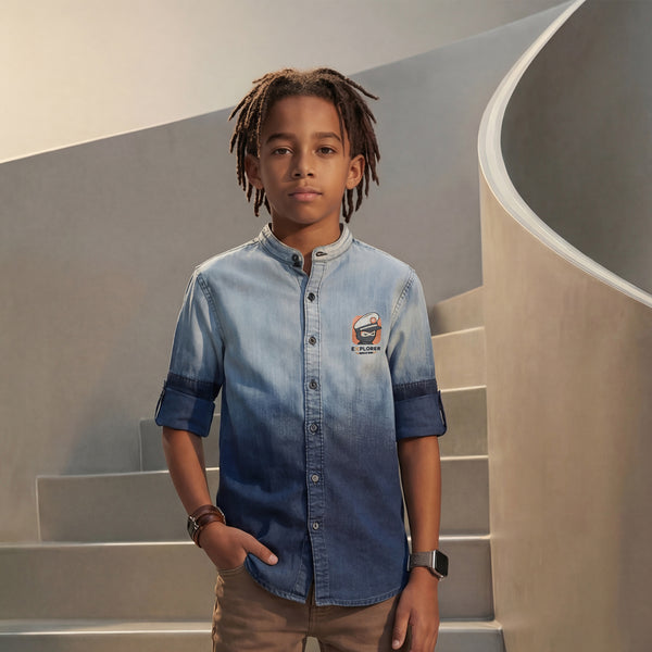 Kid's Light Blue Regular Fit Shirts