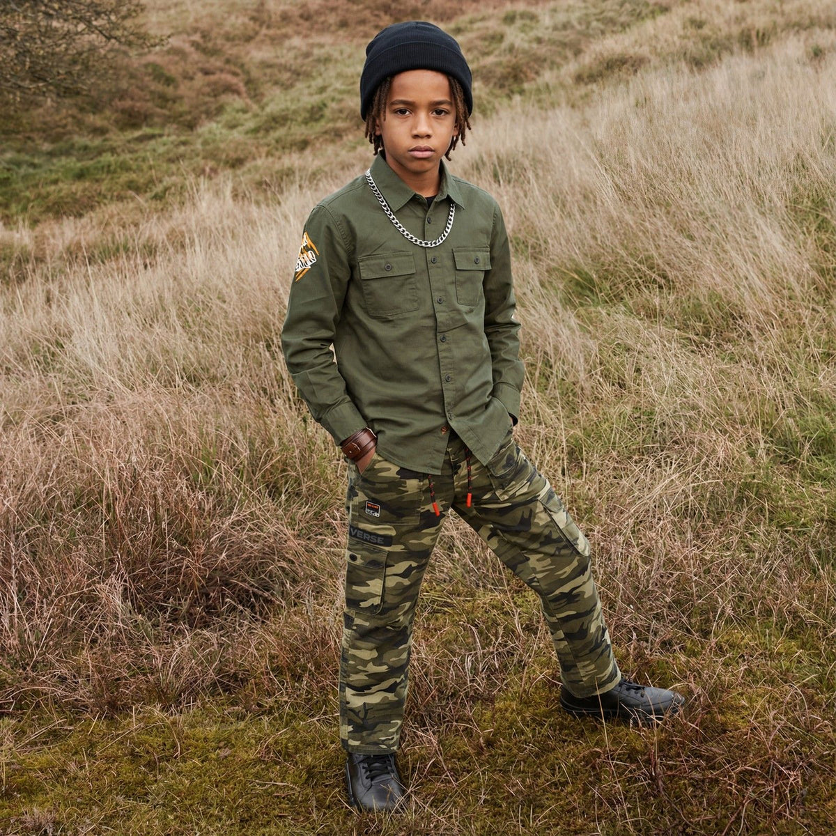 Kid's Olive Camo Cargo