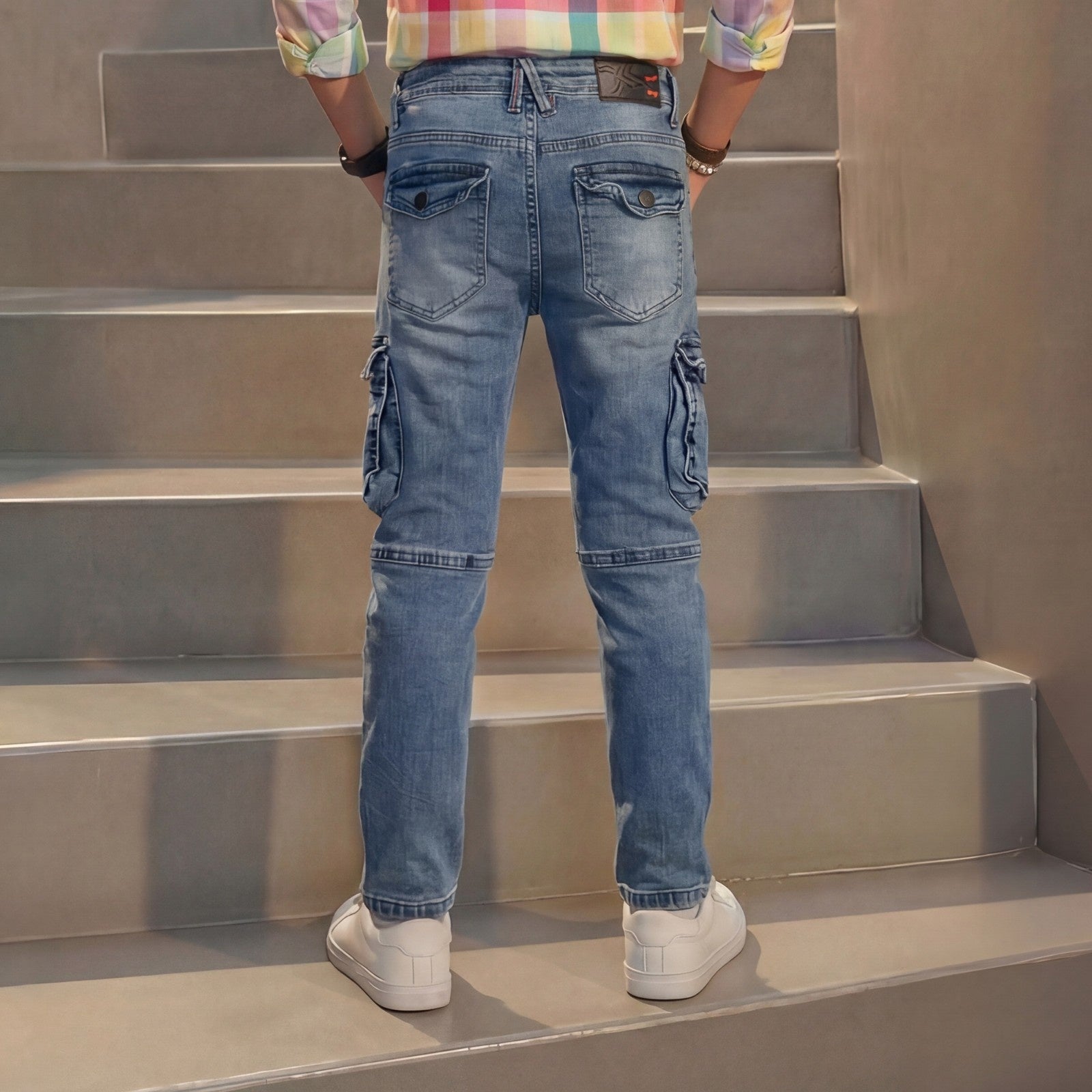 Kid's Light Blue Solid Cargo