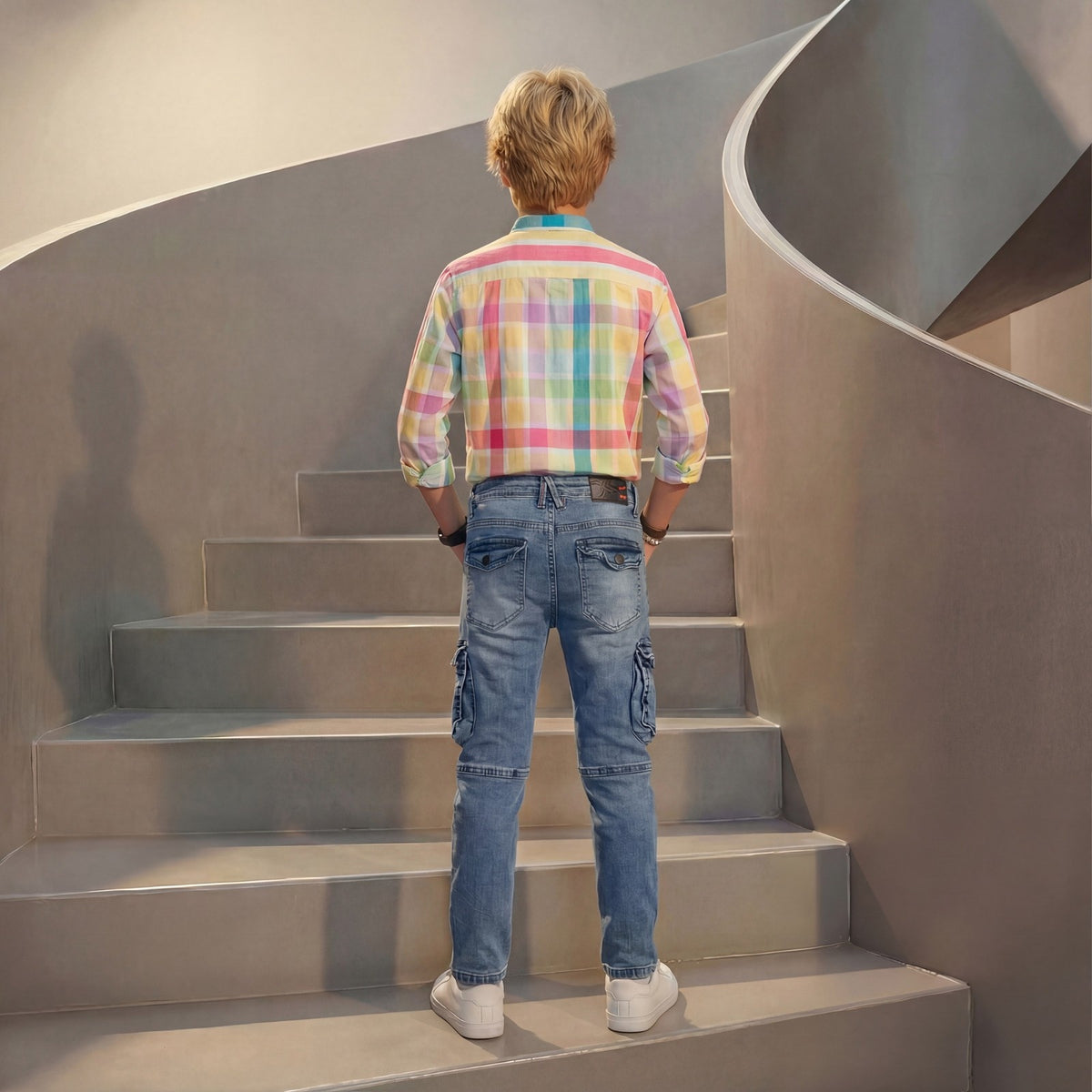 Kid's Light Blue Solid Cargo