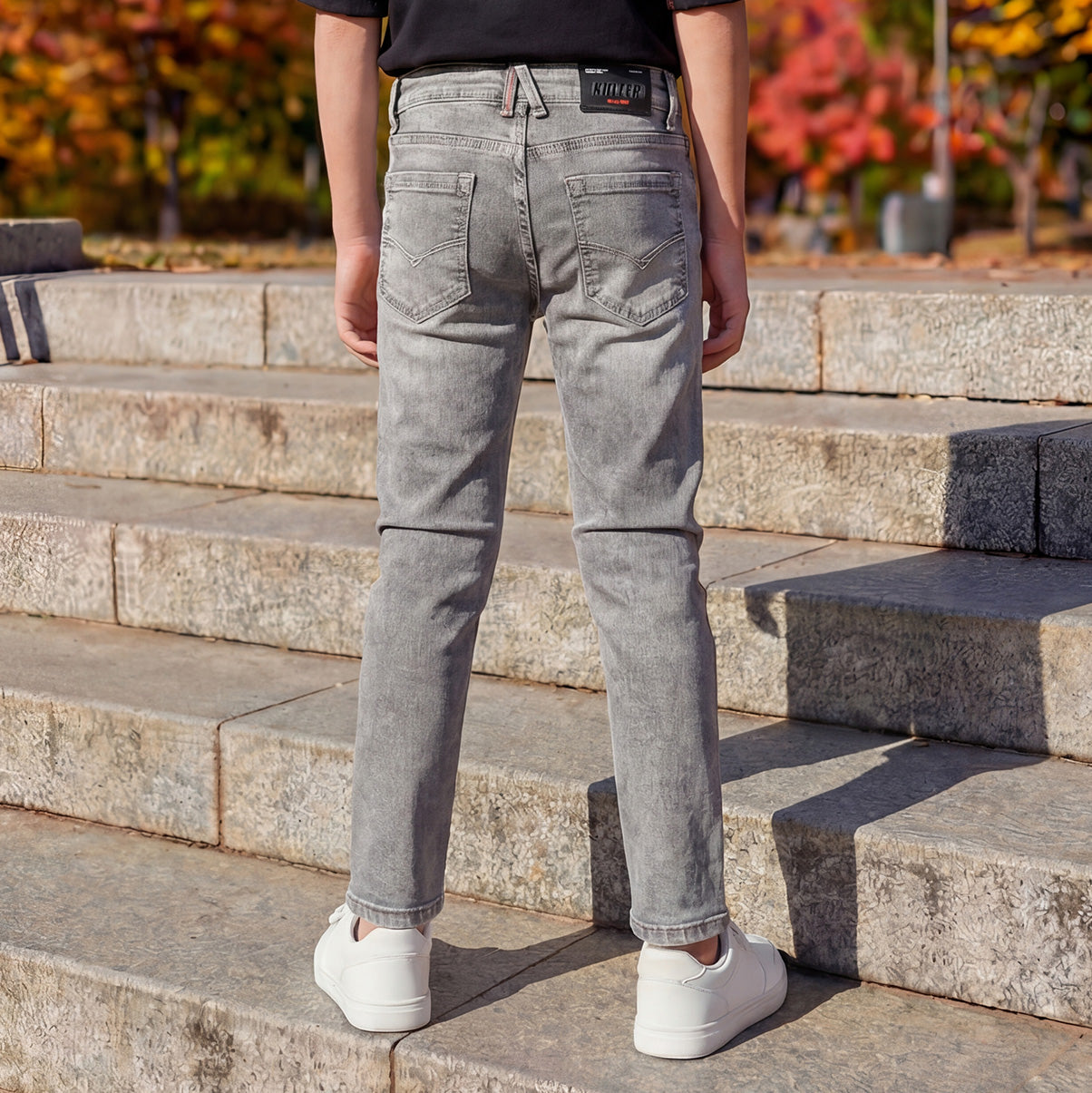 Kid's Grey Slim Fit Jeans