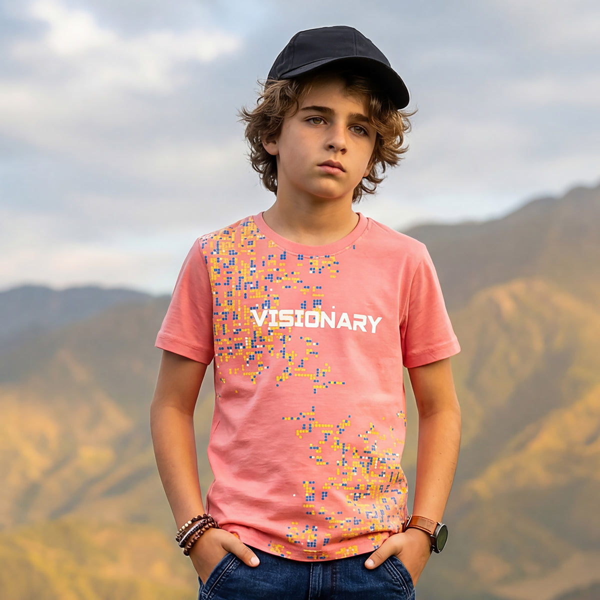 Kid's Pink Slim Fit Printed T-Shirts