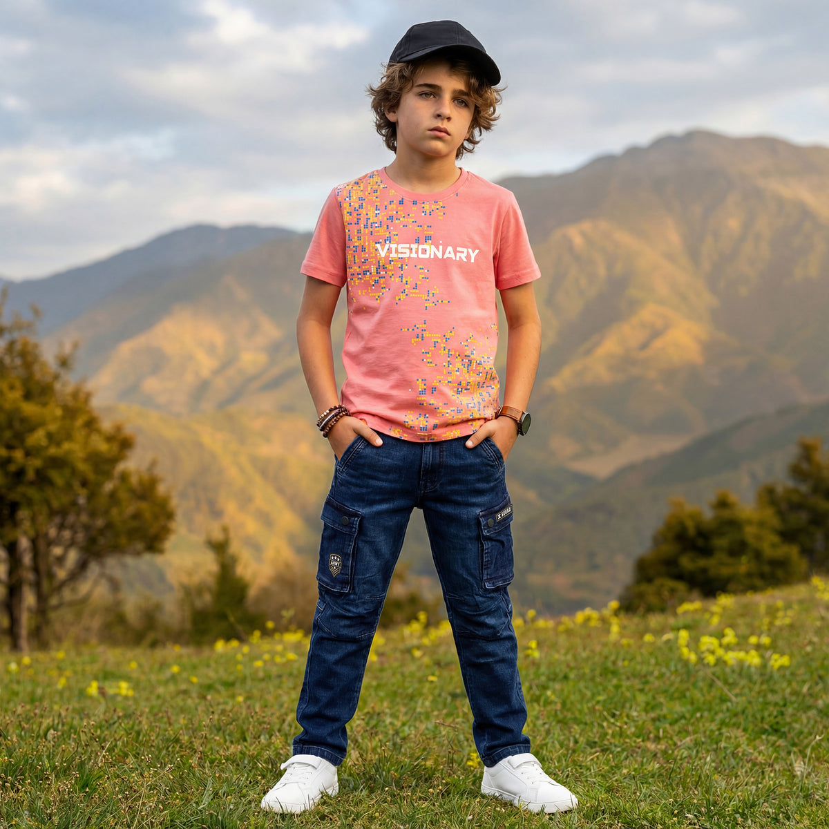 Kid's Pink Slim Fit Printed T-Shirts
