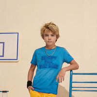 Kid's Blue Slim Fit Printed T-Shirts