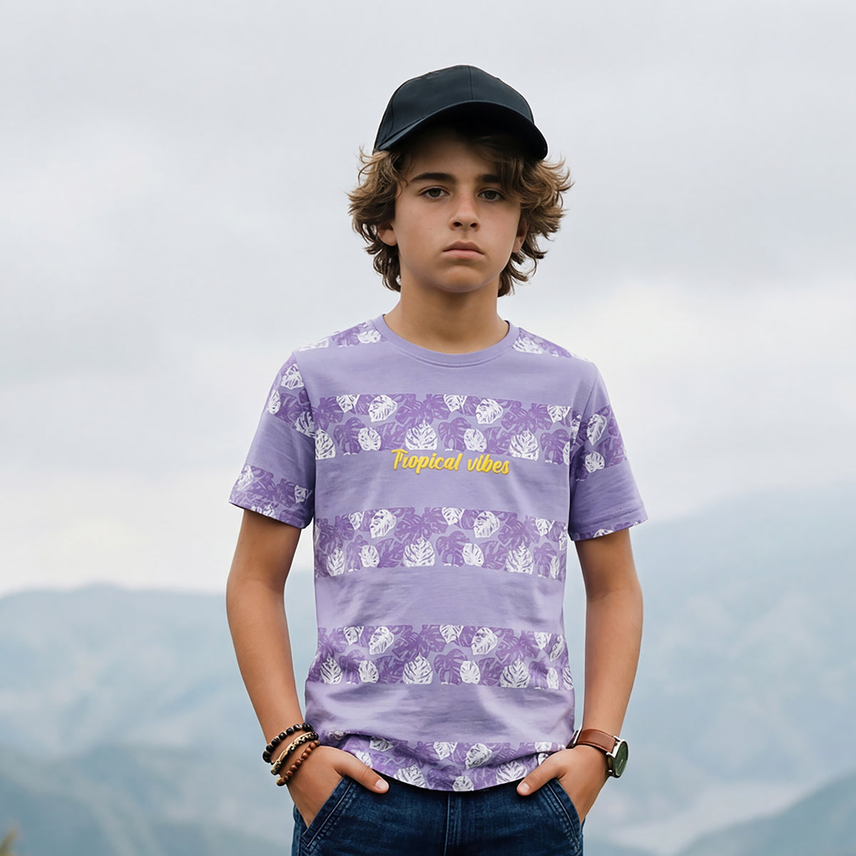 Kid's Light Purple Slim Fit Printed T-Shirts