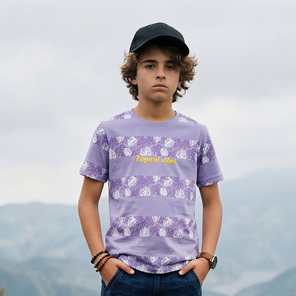 Kid's Light Purple Slim Fit Printed T-Shirts