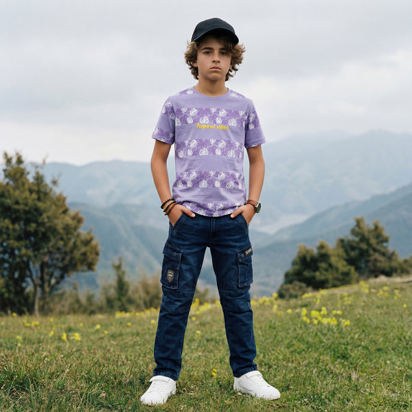 Kid's Light Purple Slim Fit Printed T-Shirts