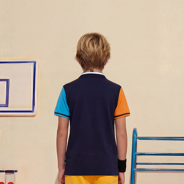 Kid's Navy Slim Fit Polo Neck T-Shirts