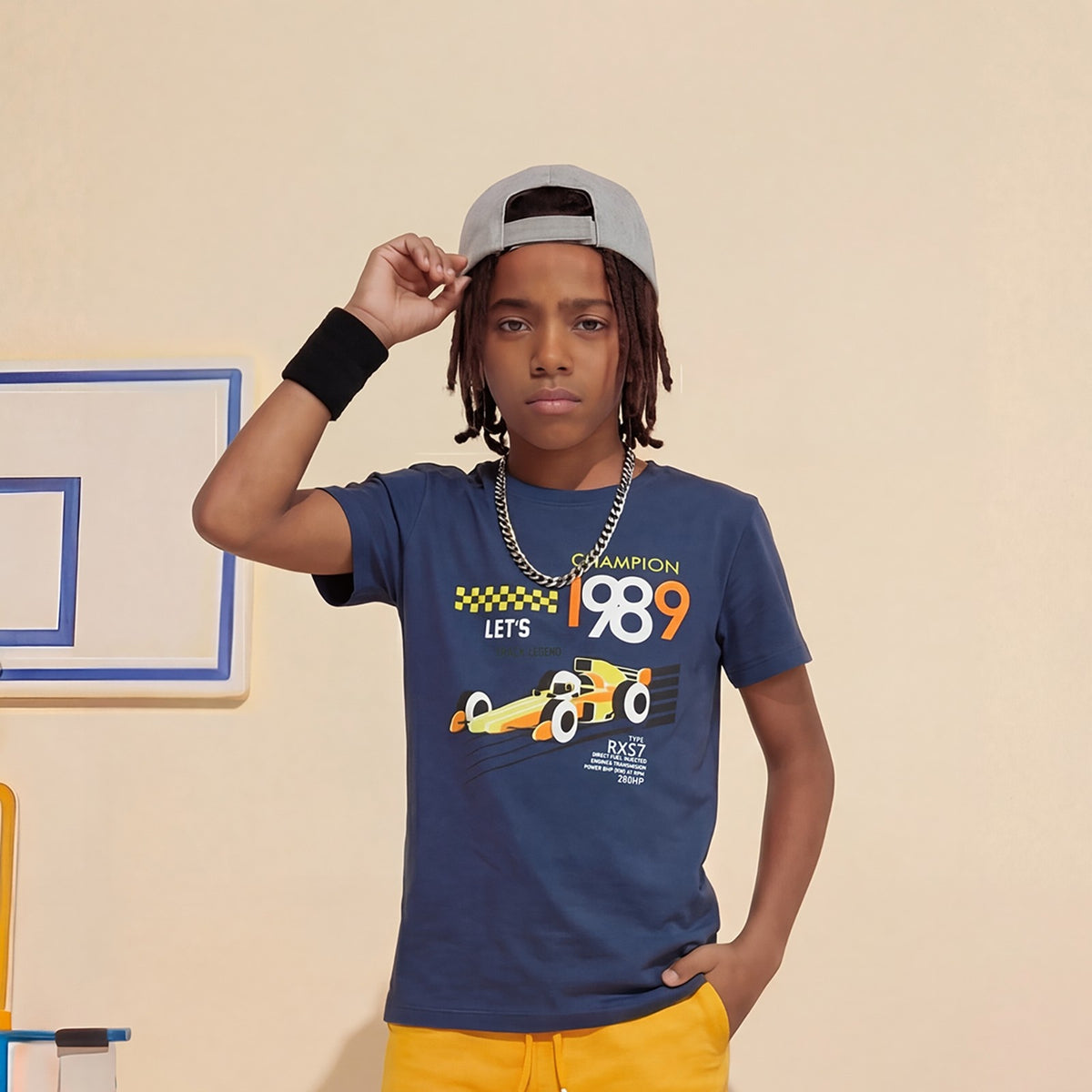 Kid's Blue Slim Fit Printed T-Shirts
