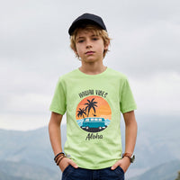 Kid's Green Slim Fit Printed T-Shirts