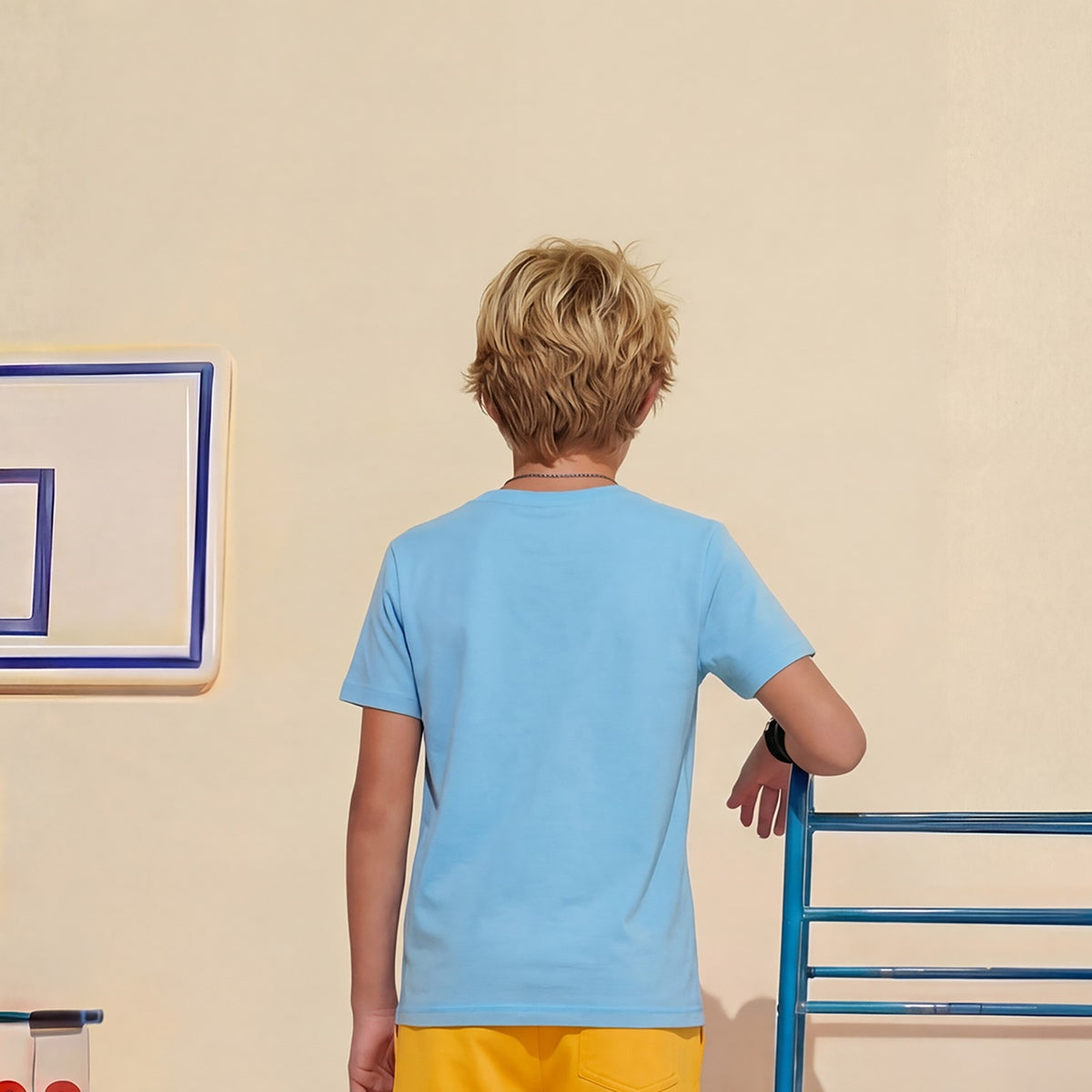 Kid's Orange/Sky Slim Fit Printed T-Shirts