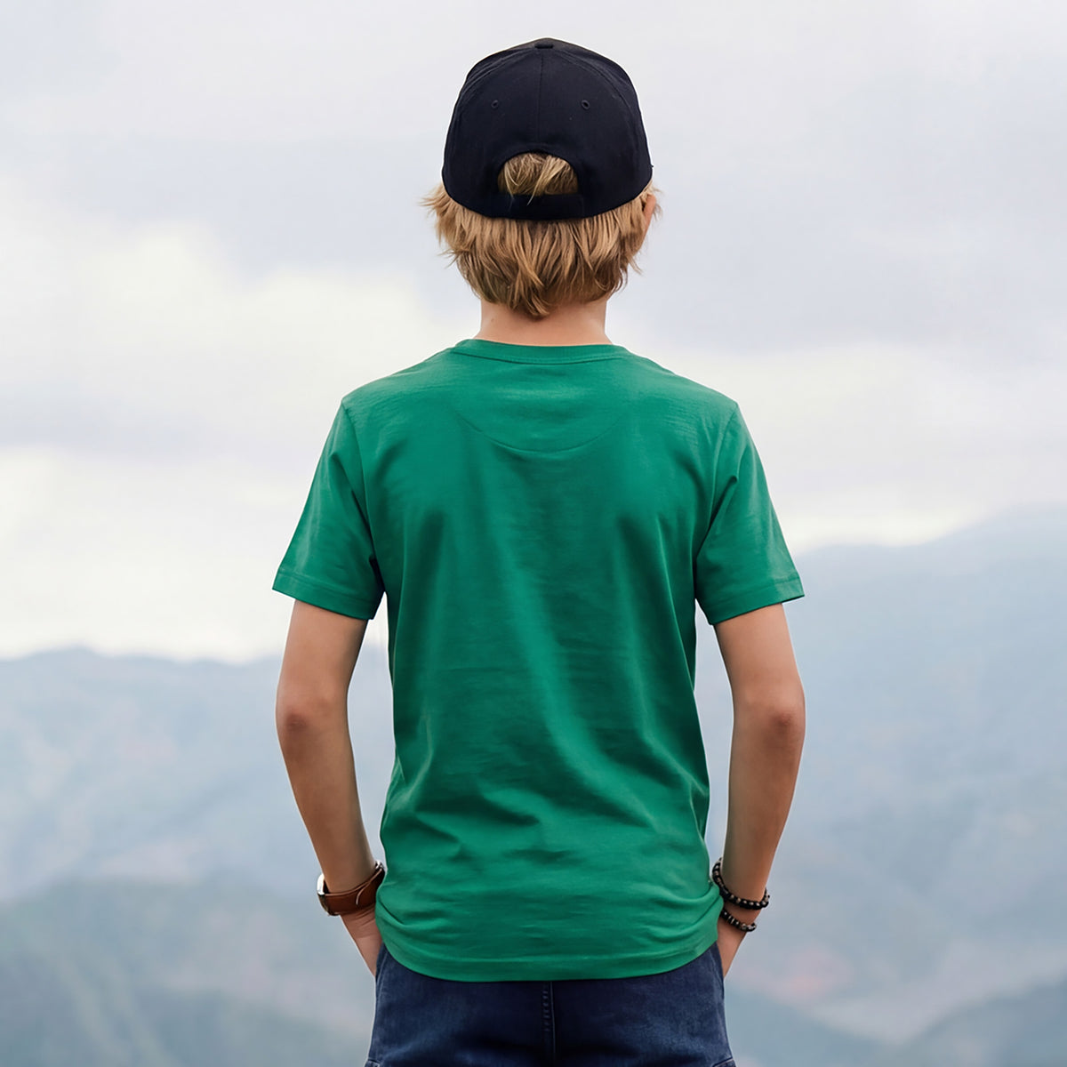 Kid's Green Slim Fit Printed T-Shirts