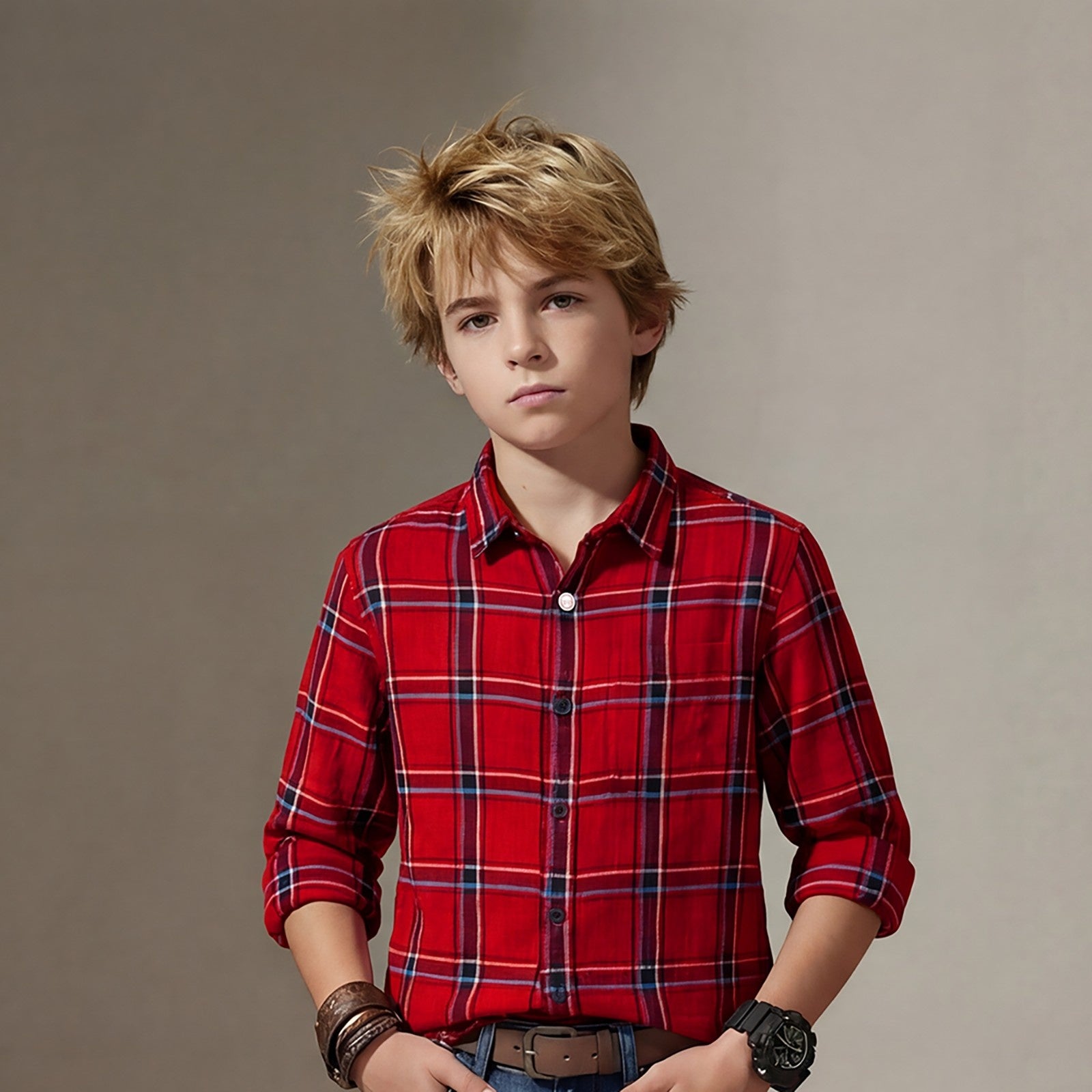 Kid's Red Regular Fit Shirts