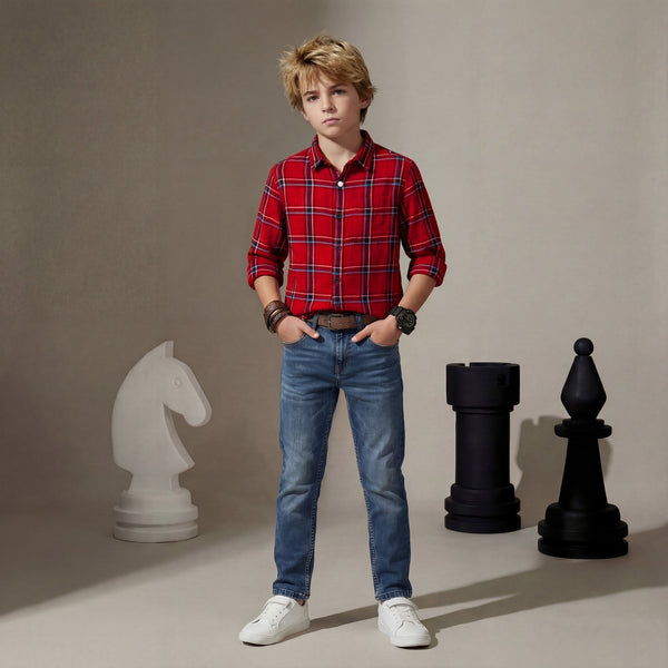 Kid's Red Regular Fit Shirts