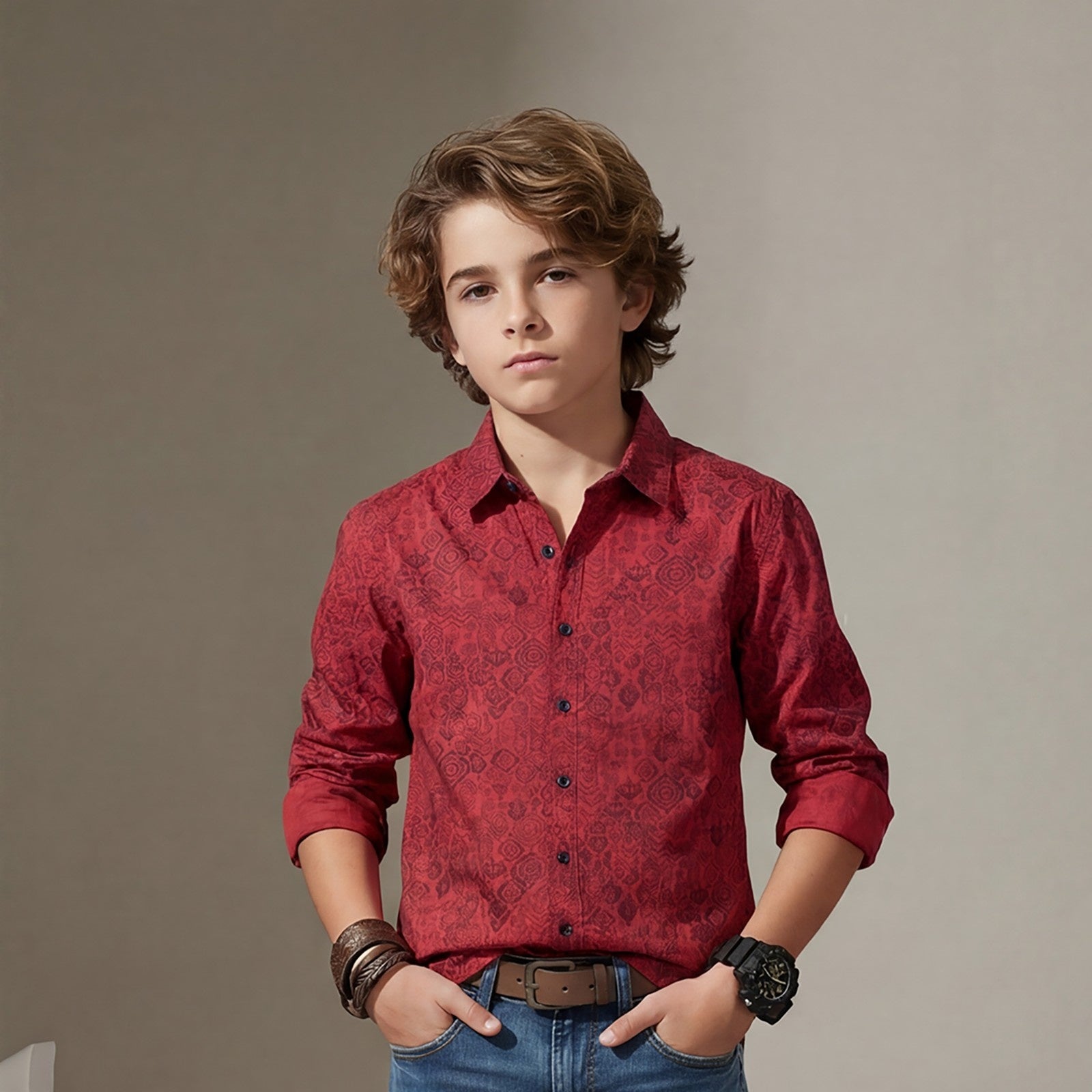 Kid's Red Regular Fit Shirts