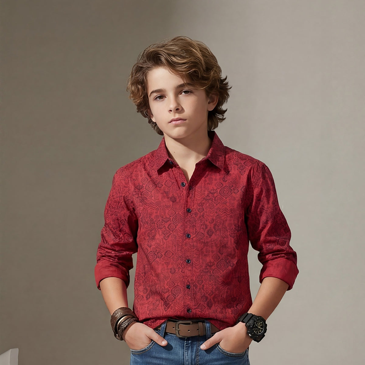 Kid's Red Regular Fit Shirts