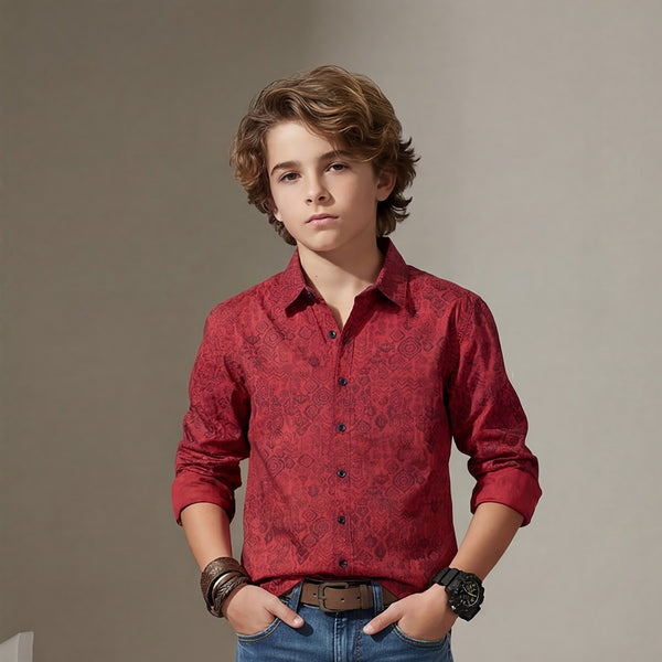 Kid's Red Regular Fit Shirts
