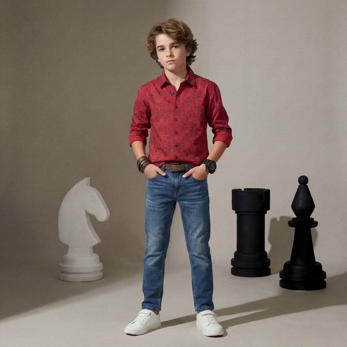 Kid's Red Regular Fit Shirts