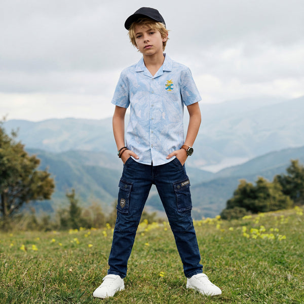 Kid's Light Blue Regular Fit Shirts