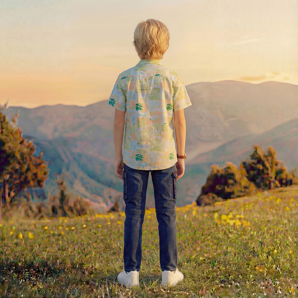 Kid's Green Regular Fit Shirts