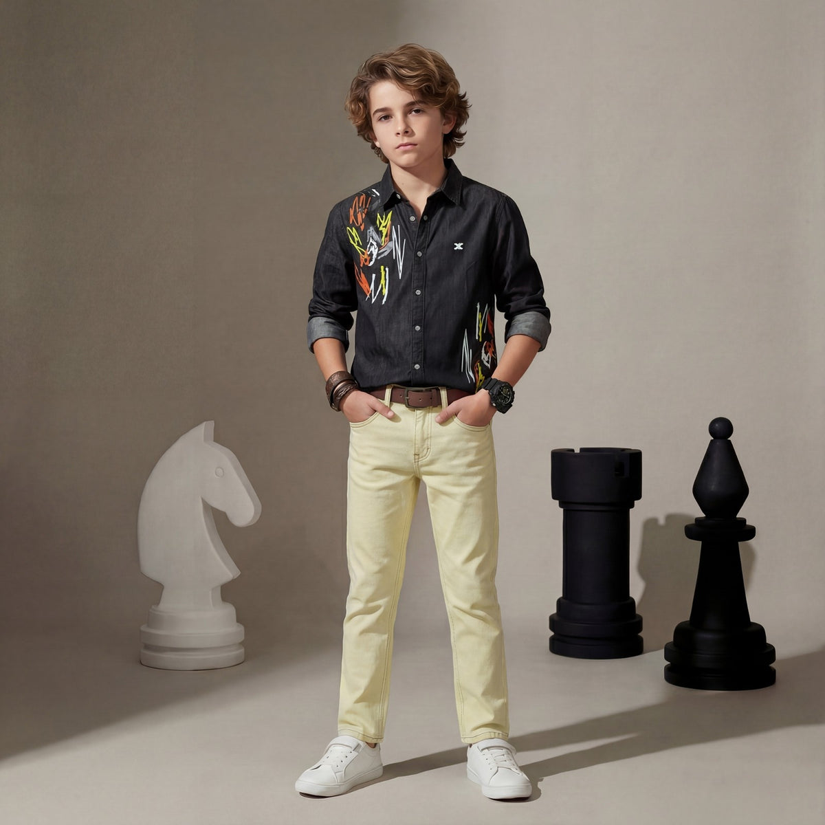 Kid's Black Regular Fit Shirts