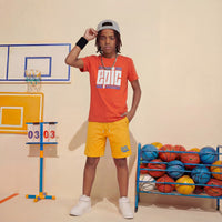 Kid's Orange/Sky Slim Fit Printed T-Shirts